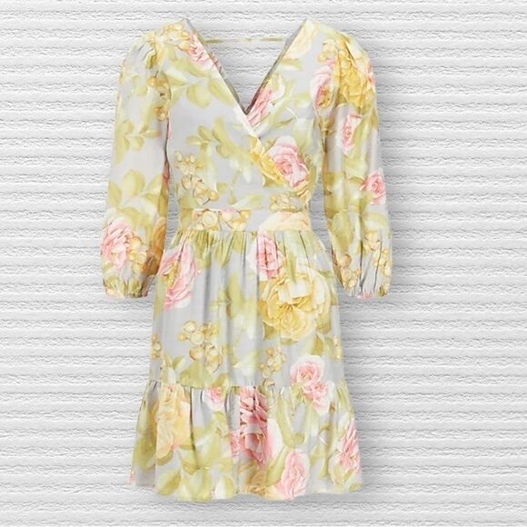 Express Floral Tie Back 3/4 Sleeve Dress - Picture 1 of 5